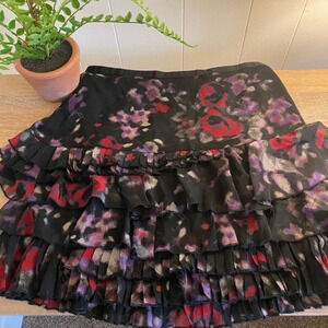 DKNY Jeans Black frilly Floral‎ Mid Skirt